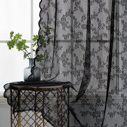 2Panels, 3 Different Solid Color Sheer Curtains with Wave Lace Trim And Floral Patterns,4 Different Sizes....