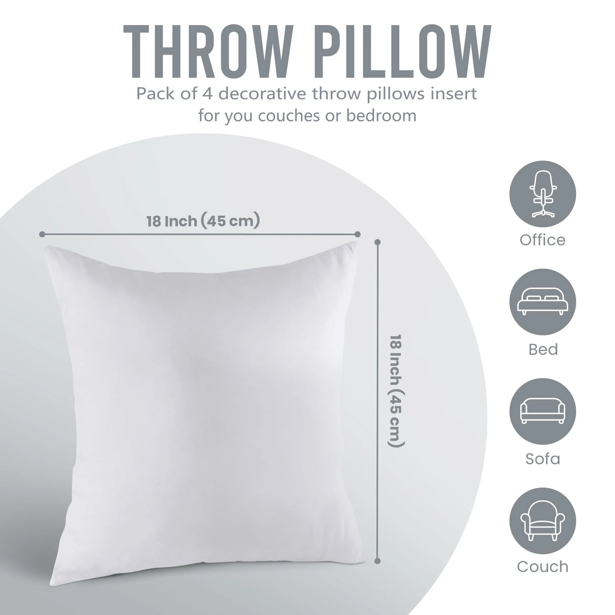 Throw Pillows Insert (Pack of 2 or 4, White) - 18 x 18 Inches Couch Pillows - Indoor