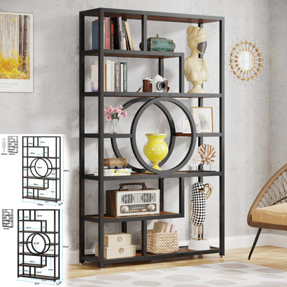 Bookshelf, 5 Tier Etagere Bookcase, Freestanding, 11.81"D x 37.4"W x 68.89"H