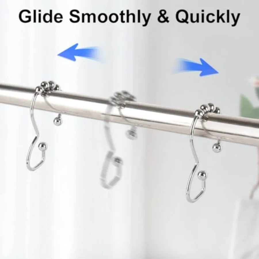 Stainless Steel Shower Curtain Hooks, 12 Pcs Metal Shower  Curtain Rings, Chrome .....