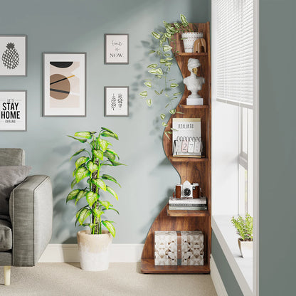 Rustic 5-Tier Corner Wooden Bookshelf, Stylish Bookcase....