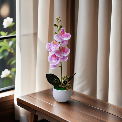 Realistic Artificial Orchid Potted Plant with Plastic Pot