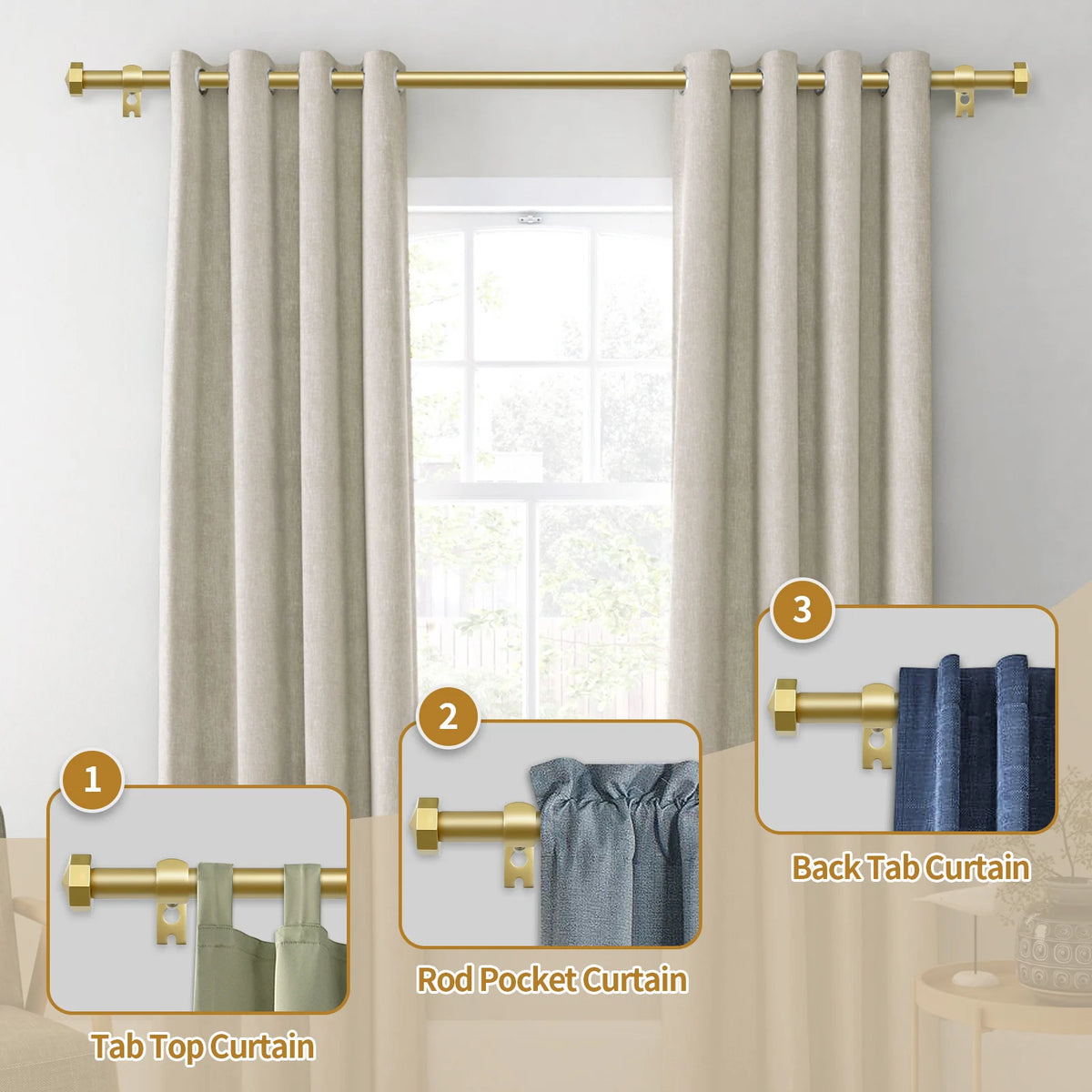 Heavy Duty Adjustable Curtain Rod, 5/8 Inch Diameter Double Window Drapery Rod Set, 28 to 120 Inches