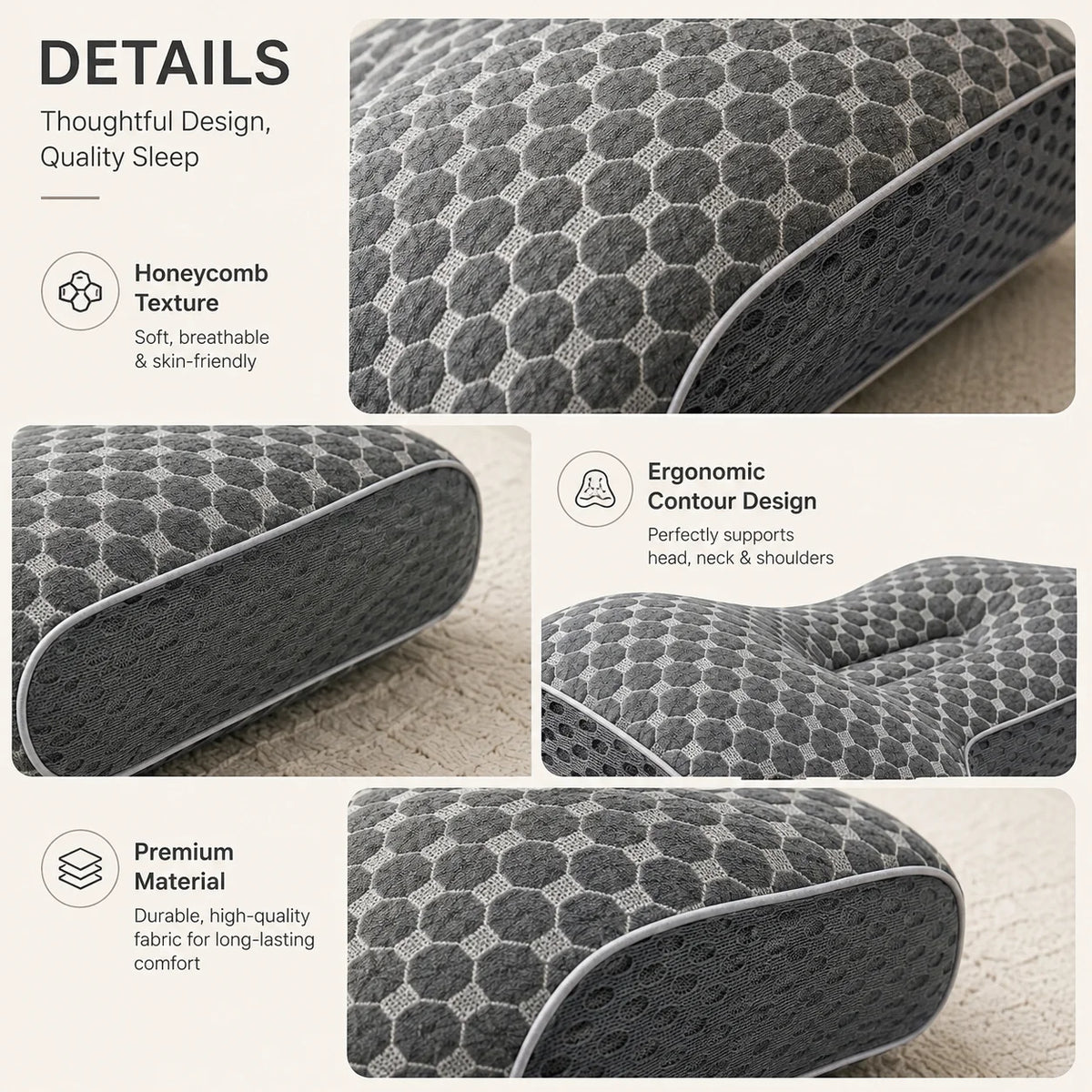 Cervical Pillow for Neck Support,  Breathable, for Head Neck & Shoulders