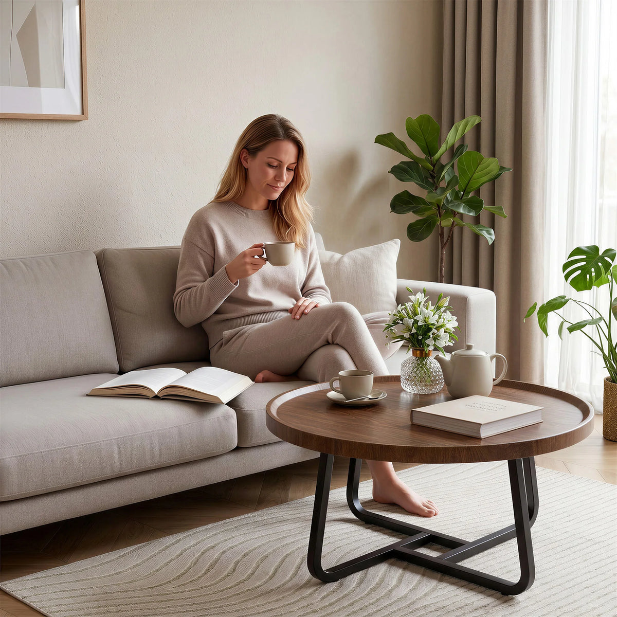 19.7in Minimalist small Round Side Table, With Metal Frame