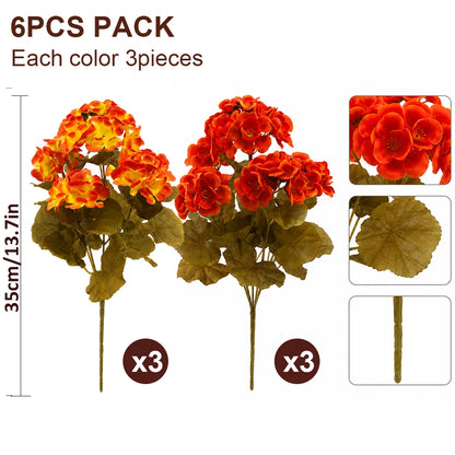 6pcs Artificial Fall Geranium Flowers Begonia Outdoor