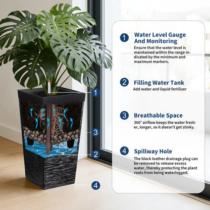 22.5'' Tall Planters Set Of 2, Self Watering Outdoor Indoor With Water Monitor System