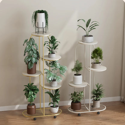 5 Tier Wrought Iron Plant Stand with Wheels Indoor Outdoor....