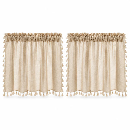 Rod Pocket, Linen Sheer Curtains Beige Color, 2 Panels