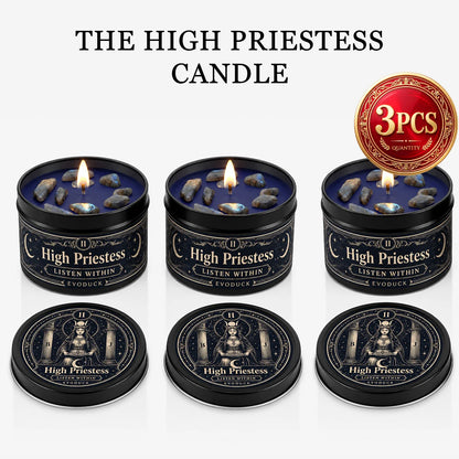 The High Priestess Tarot Candle with Blue Grey Crystal Stones, 3/2/1 Sets, Scented  for Meditation, 3 Oz