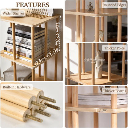 5-Tier Rotating Bookshelf, Solid Wood Bookcase, Freestanding Revolving Shelf.....