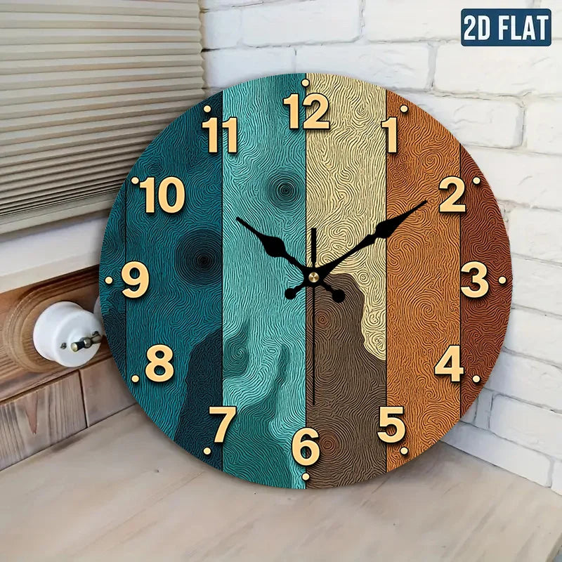 2D Flat. Wood Grain Theme Wall Clock 20.32/25.4/30.48/35.56 cm, AA Battery Not Included...