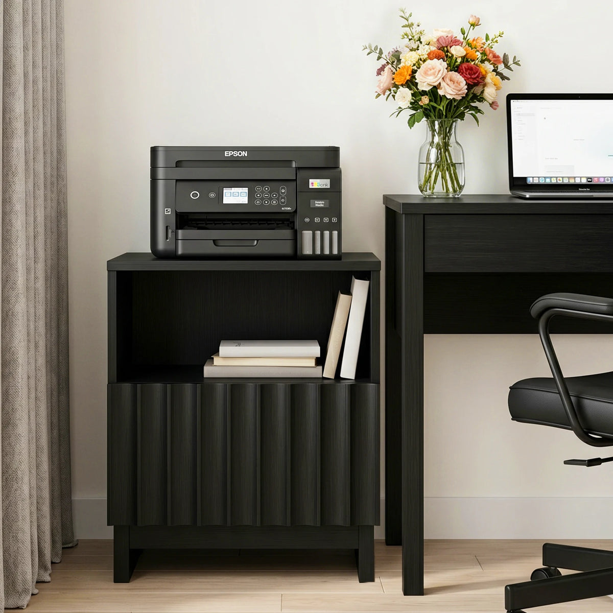 Fluted wooden Nightstand, 17.7 inch With Storage Drawers & Open Shelf...