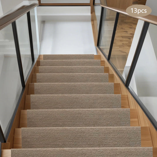 13PCS Carpet Stair Treads Mat 55*24cm Beige Stair Non-slip Carpet Mat Protection