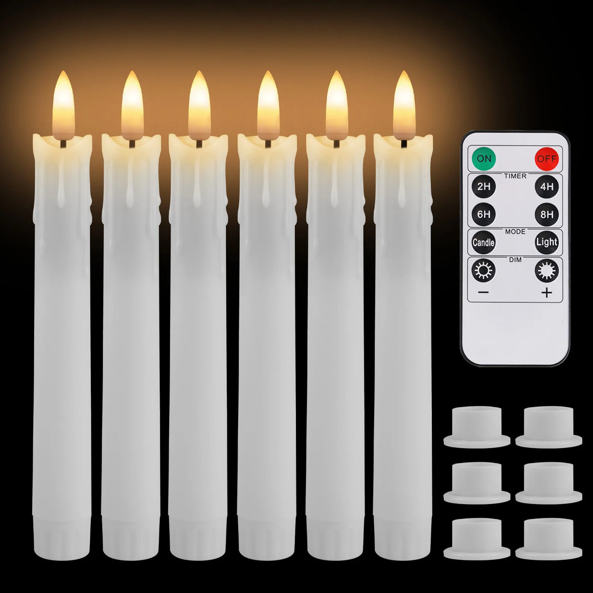 6.5 In. Flameless Taper Candles with Remote Timer Dripping Wax Flickering Fake LED Candlesticks, 2- AAA Batters Needed ....