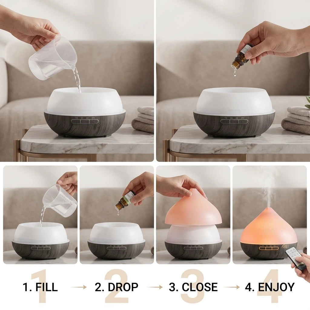 Aromatherapy Humidifier 2-in-1:  Atomizer + 7-Color Wood Grain | Smart Sensor Power-Off | USB Rechargeable Portable, Essential Oil Diffuser
