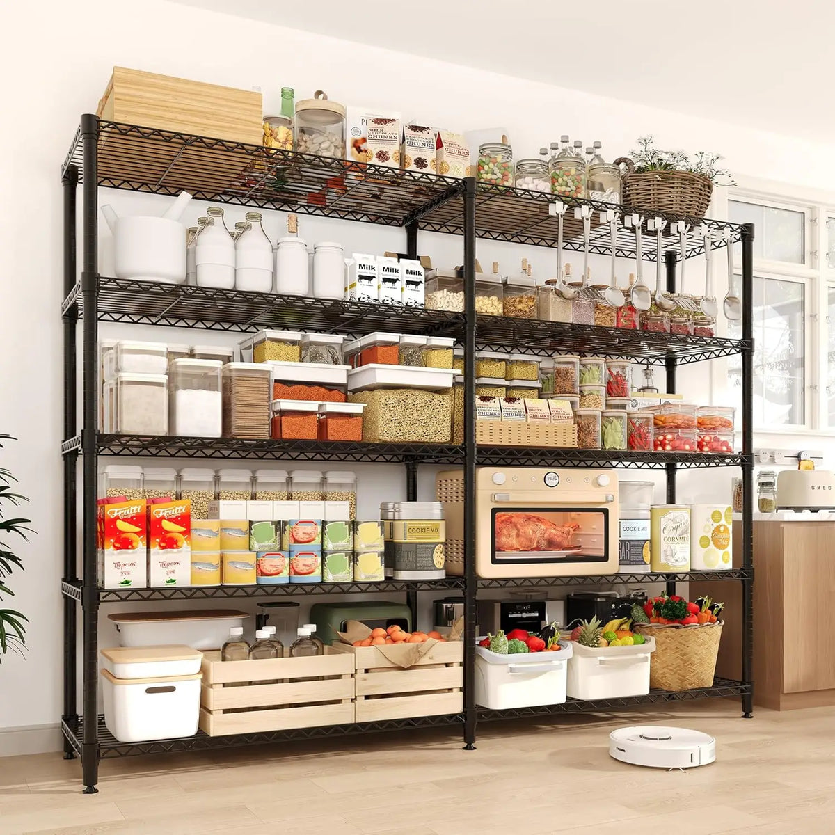 59" W Wire Shelving Unit, 1060LBS 5-Tier Metal Storage, 4 Locking Casters, Adjustable 70.5"H x 13.8"D
