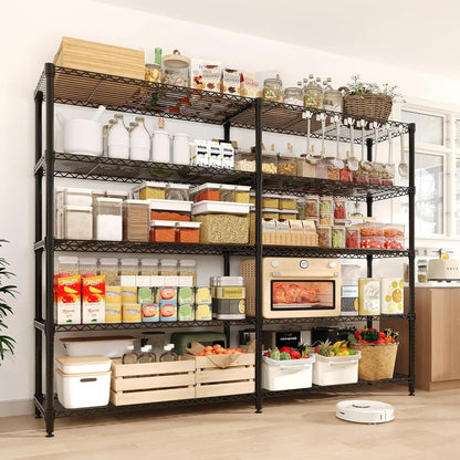 59" W Wire Shelving Unit, 1060LBS 5-Tier Metal Storage, 4 Locking Casters, Adjustable 70.5"H x 13.8"D