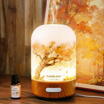 Diffuser Air Humidifier With .3 Oz Essential Oil, Hand Blown Glass Cover With Print, Auto Shut-Off, 3 Timer, 3.3 Oz Capacity Water Tank, Plug In...