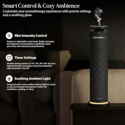 Waterless Scent Diffuser Starter Kit, Remote, USB Rechargeable, Tower Fabric Design in Black,