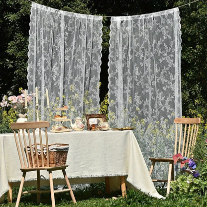 2 Panels elegant solid-color sheer curtains with wave lace trim, 3 Colors, 3 Sizes....