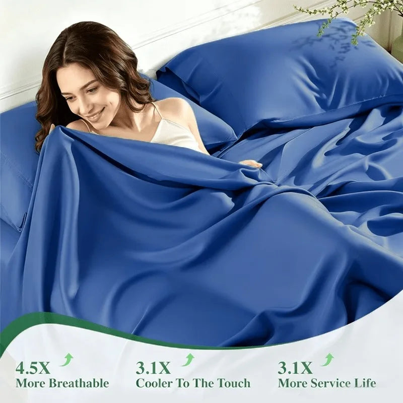 3pcs/4PCS Cooling Satin Bed Sheet Set, Shrink-Resistant, Fade-Resistant, Hypoallergenic, Breathable, Flat Sheet & Fitted Sheet & Pillow Cases
King, Queen, Full, Twin