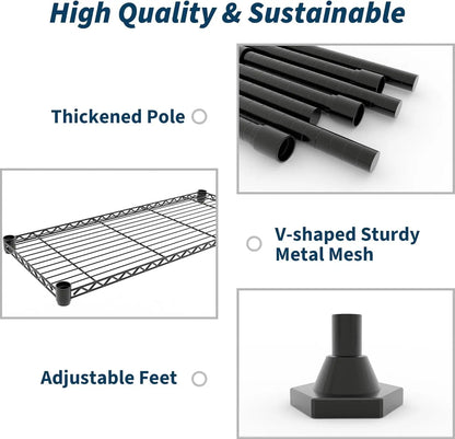 59" W Wire Shelving Unit, 1060LBS 5-Tier Metal Storage, 4 Locking Casters, Adjustable 70.5"H x 13.8"D