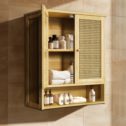 Bamboo Bathroom Wall Cabinet, Over the Toilet, Solid Wood, 3 Shelves, 2 Doors