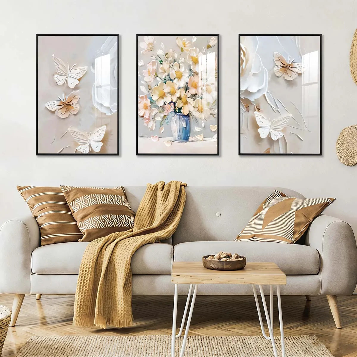 3 Panel 3D Textured Floral Wall Art, 16x24 Inch Embossed Flower Framed Wall Prints.....