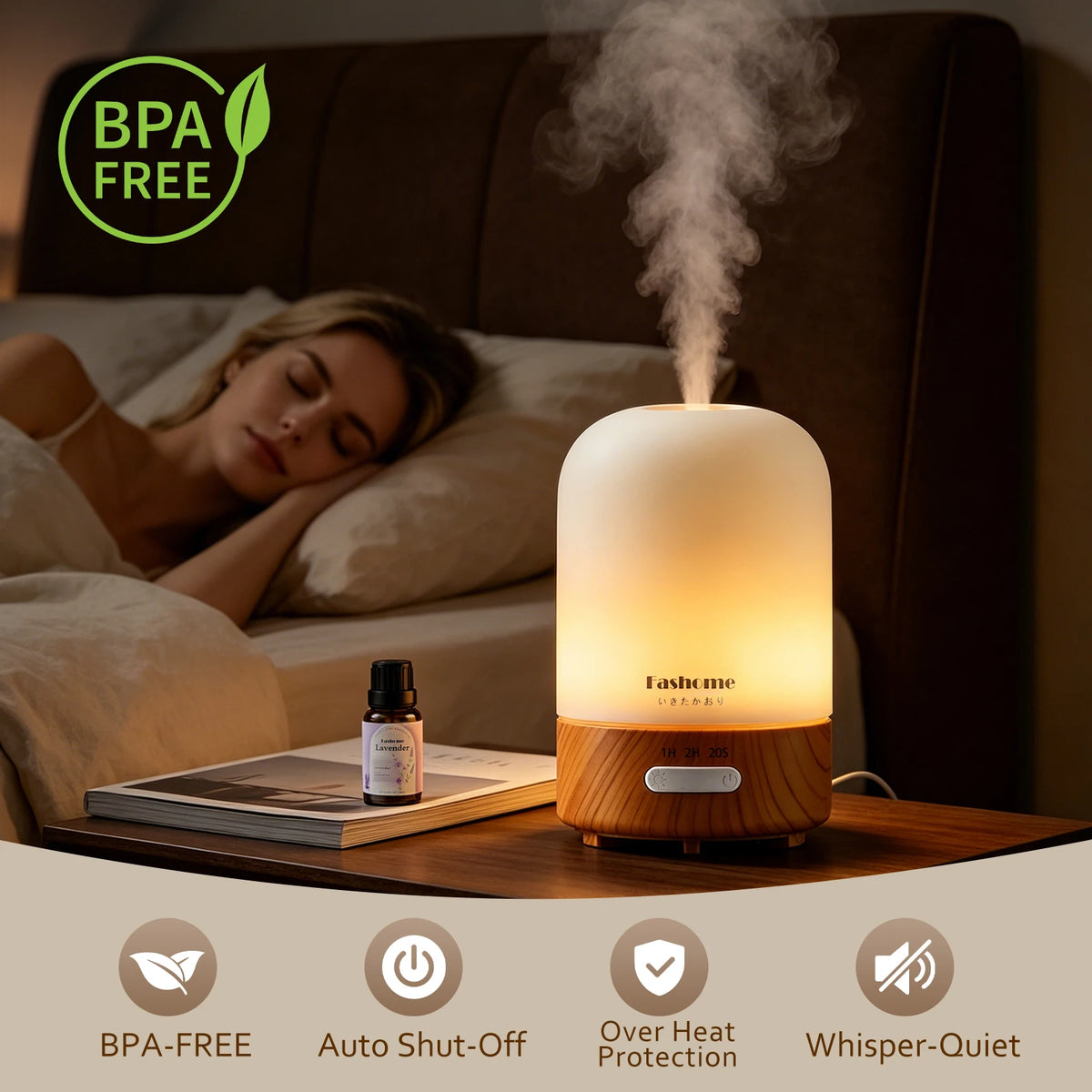 Essential Oil Diffuser, Ultrasonic Humidifier, Hand Blown Glass, Auto Shut-Off, 3 Modes White Lights, 3.3 Oz.3 Color.....