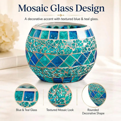 Mosaic Glass Tealight Candle Holders, 3 in High by 3.5 in Wide.....