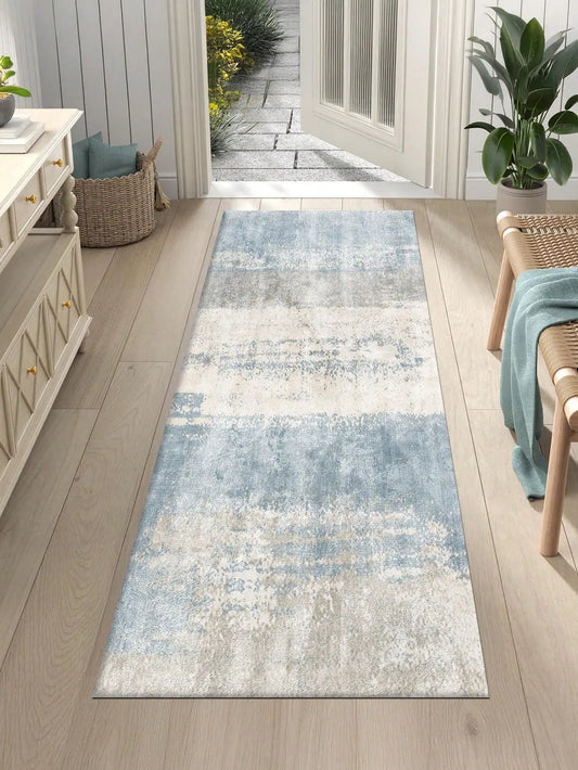 1pc Blue  Plush Pile Rug,  Thickness 0.5cm, Non-Slip Washable
