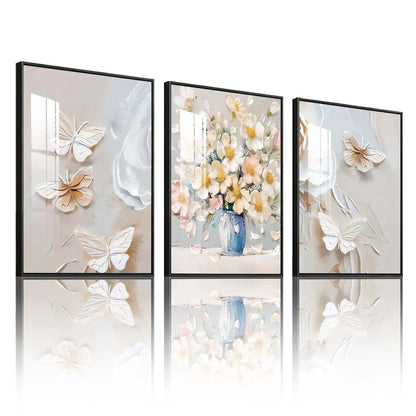 3 Panel 3D Textured Floral Wall Art, 16x24 Inch Embossed Flower Framed Wall Prints.....
