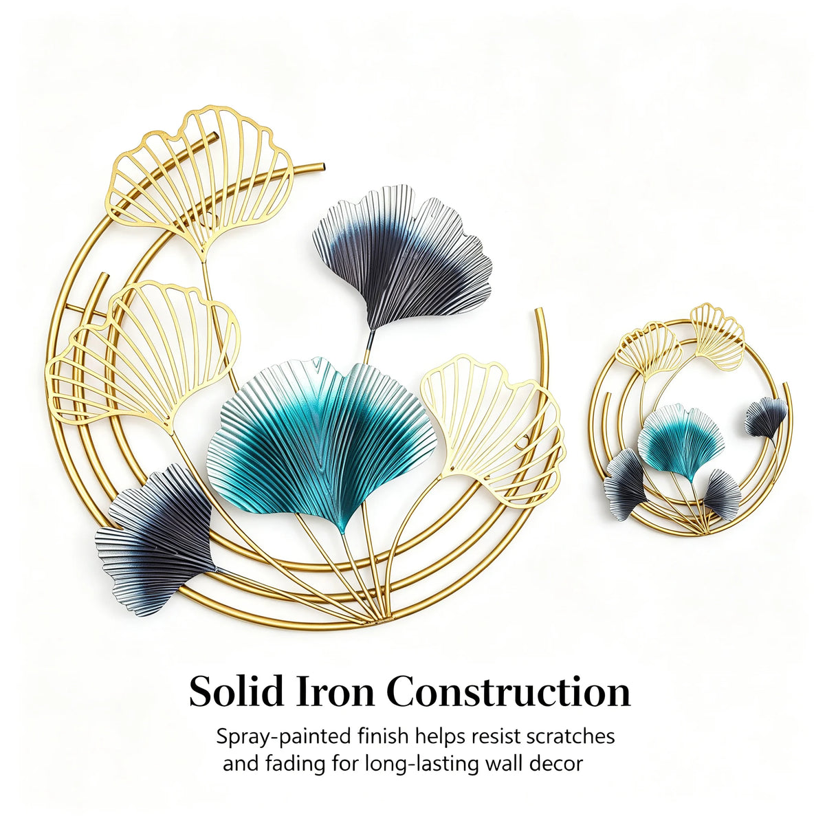 3-Piece Gold Metal Wall Art Decorations 18.9in Leaf Wall Sculptures, 3-in-1