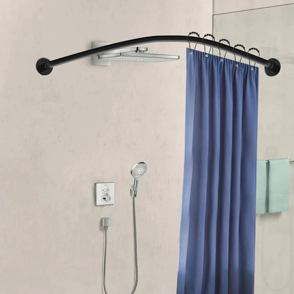 Stainless Steel Shower Curtain Rail L Shape, Telescopic Rod with Shower Curtain Rings.....
