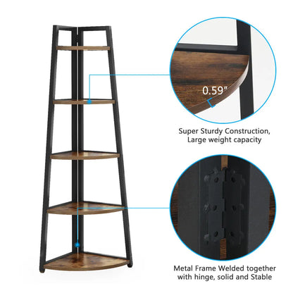 Wooden Corner Book Shelf: 9.84D x 25.95W x 70.07H Inches