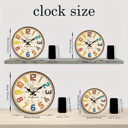 Wooden Vintage Wall Clock, AA Battery Needed