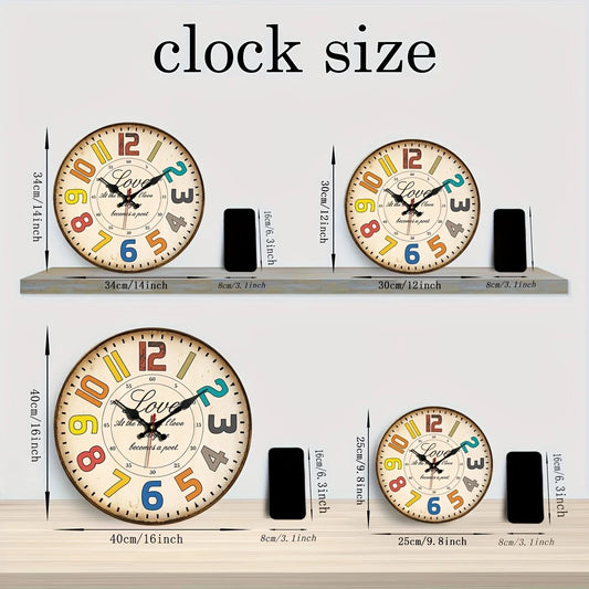 Wooden Vintage Wall Clock, AA Battery Needed