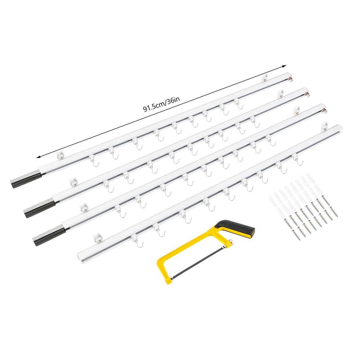 White Ceiling Mounted Curtain Track Kit, 9-12Ft Adjustable Aluminum Alloy Heavy Duty Curtain Rail With Rollers Hooks....