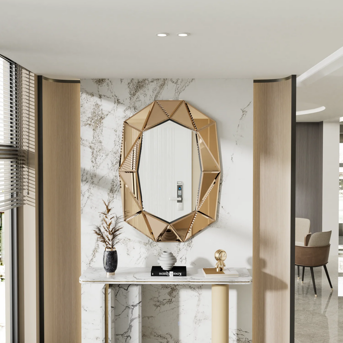 Irregular Decorative Wall Mirror 28x39 Inches with Beveled Diamond Edge