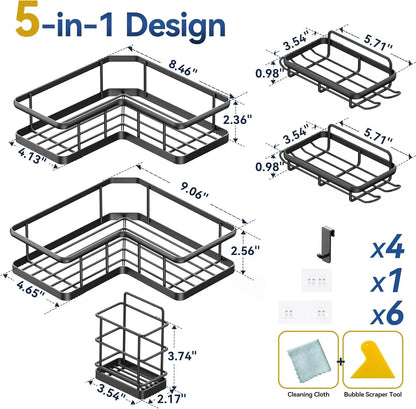 Shower Caddy, 5-Pack Organizer  with Soap Holder and 4 Removable Hooks No Drilling, Random Color Stainless Steal....
