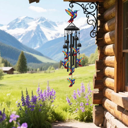 Colorful Hummingbird Wind Chimes Metal Aluminum Tube Bell, Waterproof Outdoor