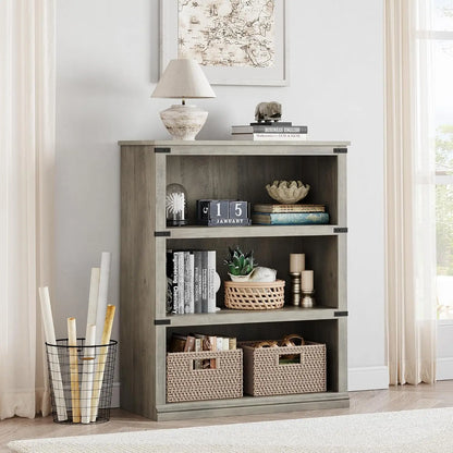3 Tier Open storage shelves - Tall Wood Bookshelf, Sturdy 30" Wide