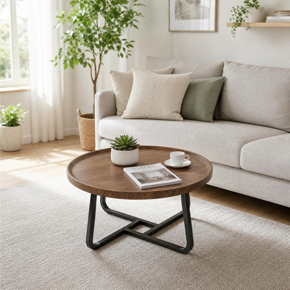 19.7in Minimalist small Round Side Table, With Metal Frame