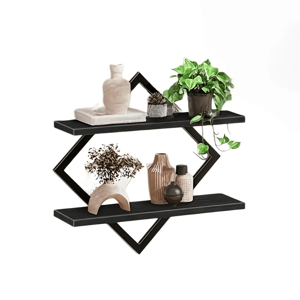 Diamond Iron Art Shelf Solid Wood Partition