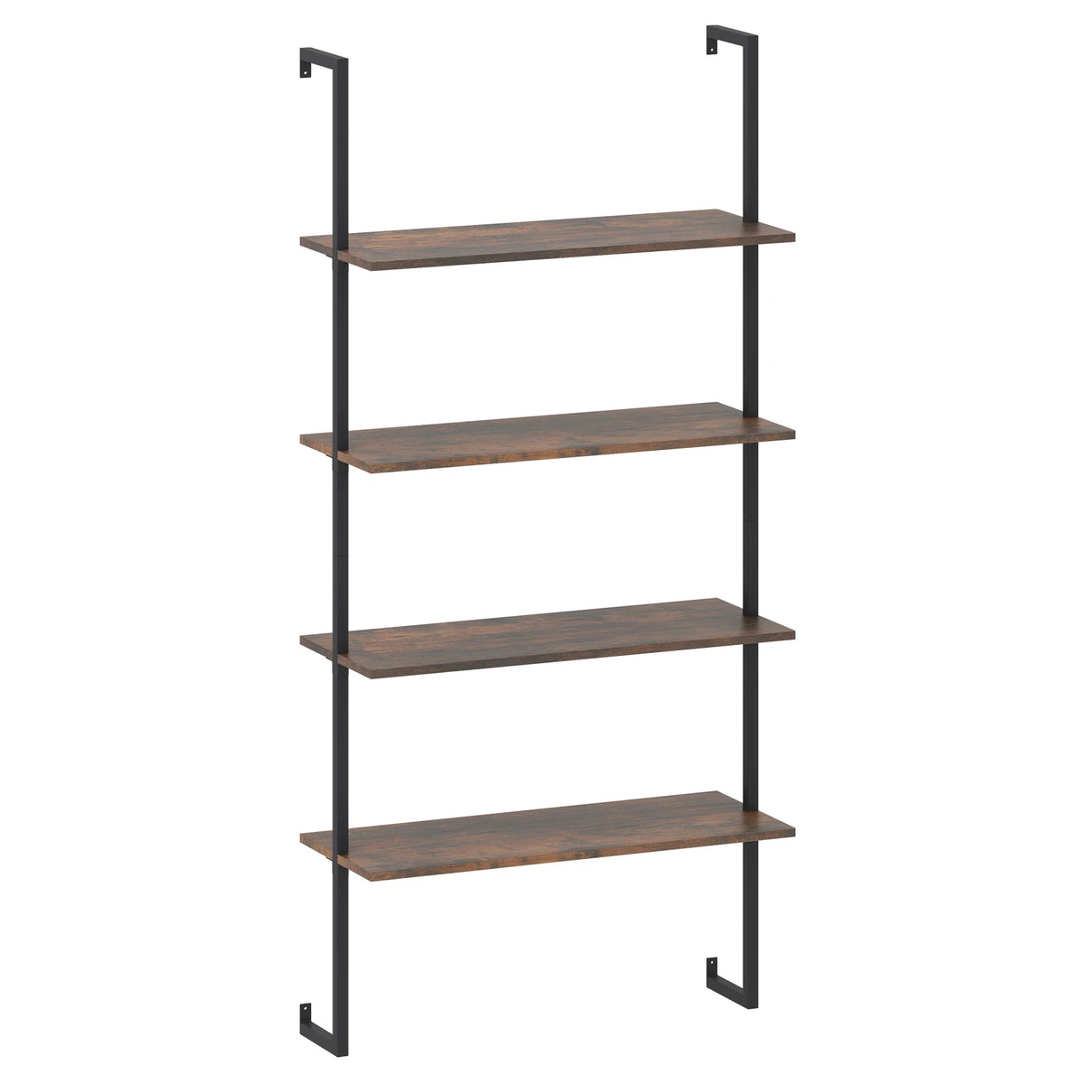 4-Tier Rustic Looking Ladder Shelf Bookshelf, w/ Metal Frame  Brown....