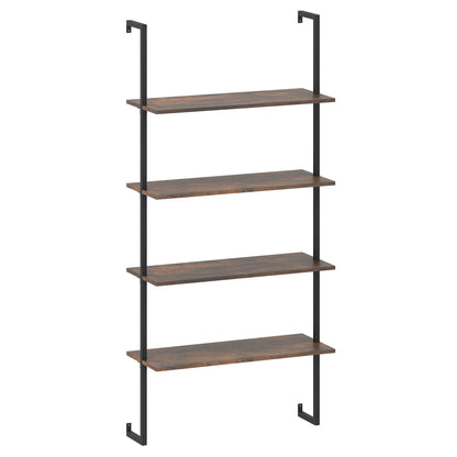 4-Tier Rustic Looking Ladder Shelf Bookshelf, w/ Metal Frame  Brown....