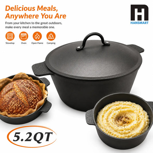 5.2Qt Lightweight Cast Iron Dutch Oven Honeycomb Base Non-Stick, Non- Stick.......