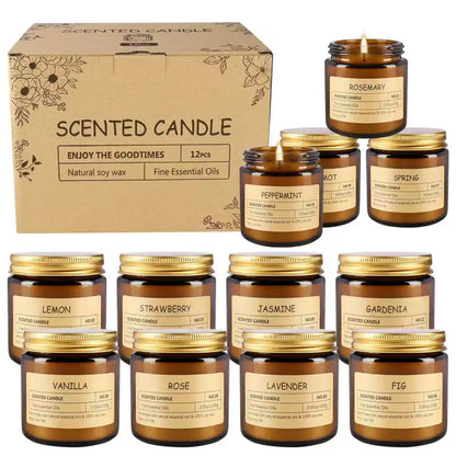 12 Scented Candles (2.5 In × 2.3 In) - 3.5 oz Scented Candles. Gift Box Set, Made with Soy Wax and Essential Oils.
