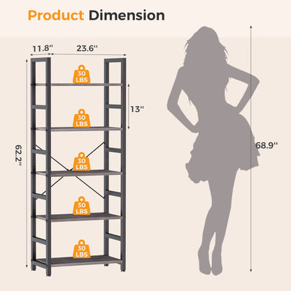 Standing 5 Tier Wooden Storage Shelves, Bookcase Adjustable Feet.....